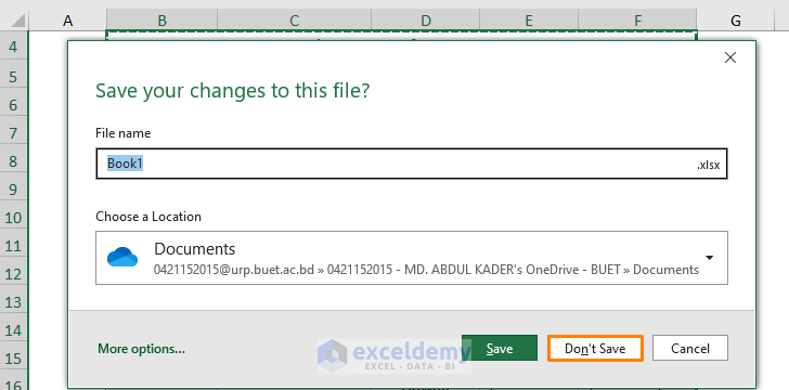 If You Don't Save Excel File