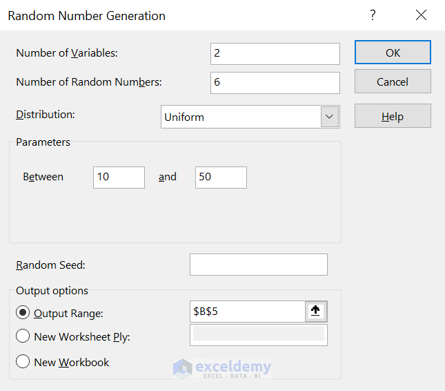 Generate Random Numbers in Excel Using the Analysis Tools Add-In (Dialog Box)