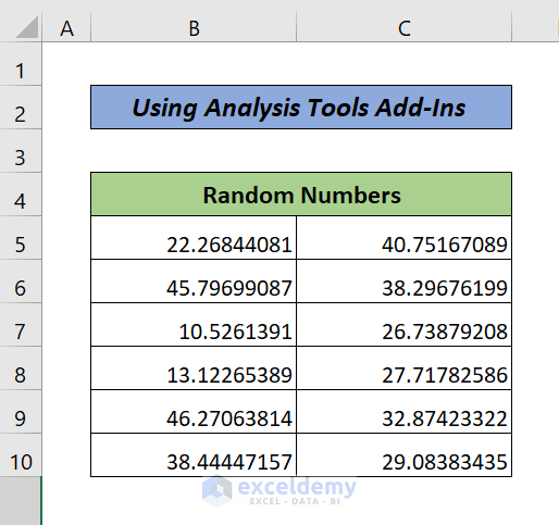 Generate Random Numbers in Excel Using the Analysis Tools Add-In (Result)