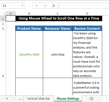 Using Mouse Wheel to Scroll One Row at a Time