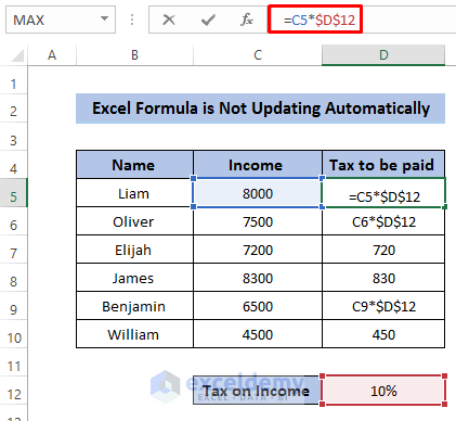Fix Excel Formula Not Updating Automatically 