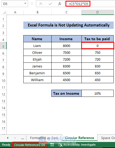 Fix Excel Formula Not Updating Automatically