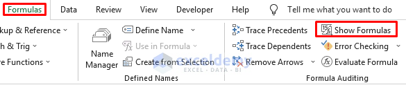 Turn Show Formulas Option On to Fix Excel Formula Not Updating Automatically