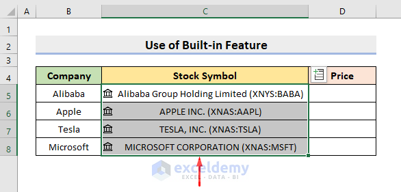 Add Stock Data Type Through Built-in Stocks Data Feature
