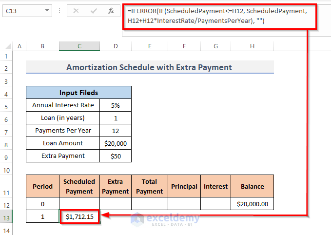 Step-By-Step Procedures to Make an Amortization Schedule with Extra Payment in Excel