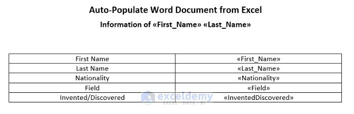 auto populate word document from excel