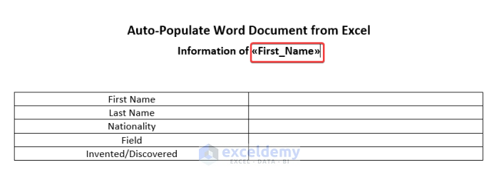 auto populate word document from excel
