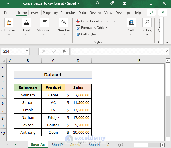 convert excel to csv format