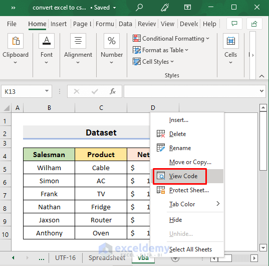 Apply VBA to Change Multiple Excel Sheets to CSV Format