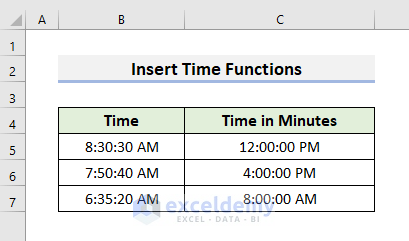 Insert Excel Time Functions to Change Minutes to Decimal