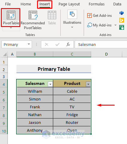 Create a Relational Database by Inserting Excel Pivot Table
