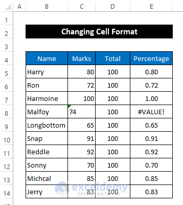 Set Cell Format As Number to Fix Division Formula Not Working in Excel