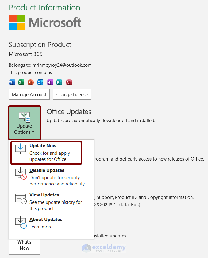 Installing Latest MS Office Updates to Fix Excel Cannot Open in Protected View