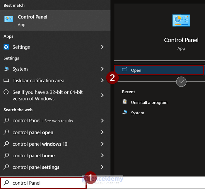 Using control pannel to Fix Excel Cannot Open in Protected View