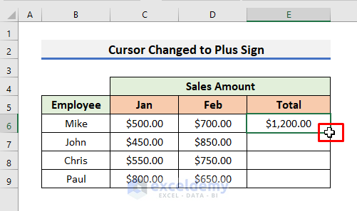Step-by-Step Solution When Excel Cursor Changed to Plus Sign