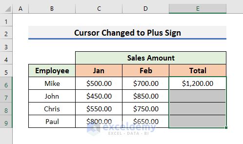 Step-by-Step Solution When Excel Cursor Changed to Plus Sign