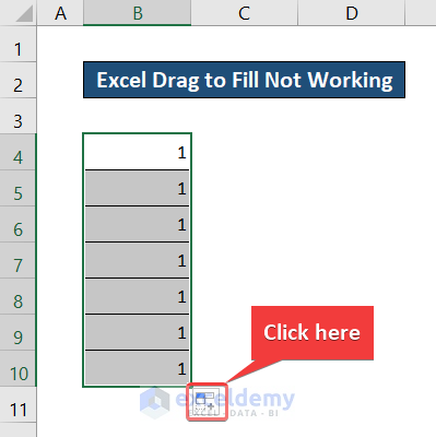 excel drag to fill not working