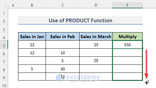 Apply PRODUCT Function to Multiply If Cell Contains Value