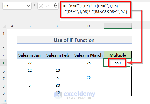 Excel Formula with IF Function to Multiply Only Value Containing Cells