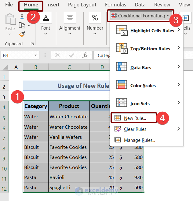 Use New Rule of Conditional Formatting to Hide Duplicate Rows Based on One Column in Excel