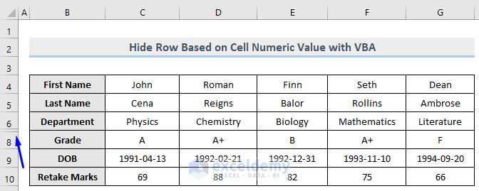 Result of VBA to Hide Rows Based on Cell Numeric Value in Excel