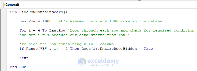 VBA to Hide Rows Based on Zero as Cell Value in Excel