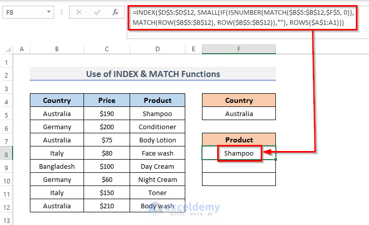 Step-by-Step Procedures of Excel INDEX MATCH to Return Multiple Values in One Cell