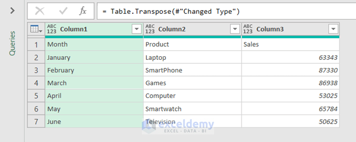 Transpose Rows to Columns in Excel Using Power Query