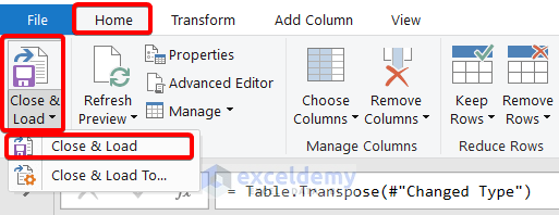 Close & Load to Transpose Rows to Columns in Excel