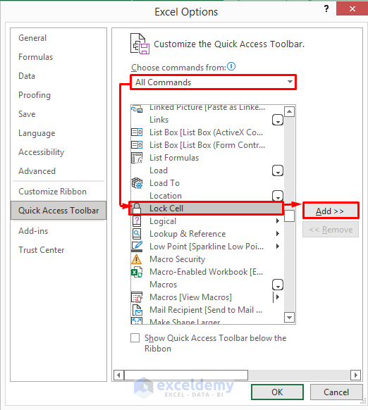 Add Lock Cell Button in Quick Access Toolbar to Prevent Formula from Being Deleted