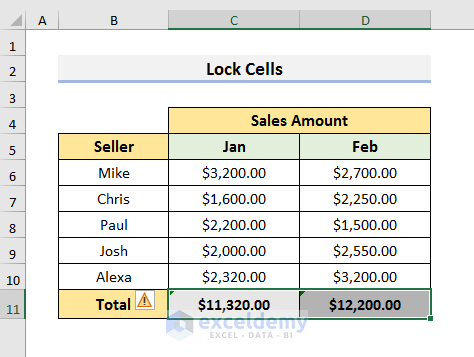 Lock Cells to Prevent Formula from Being Erased in Excel