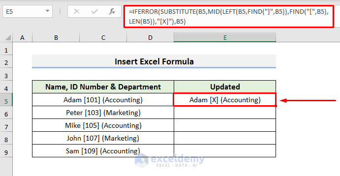 Insert Excel Formula to Replace Text between Two Characters