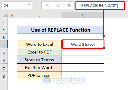 Apply Excel REPLACE Function for Substituting Text with Number