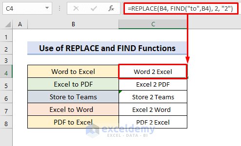 Substitute Text Using Excel Formula with REPLACE and FIND Functions
