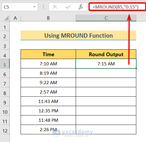 Using MROUND Function to Round Time to Nearest 15 Minutes