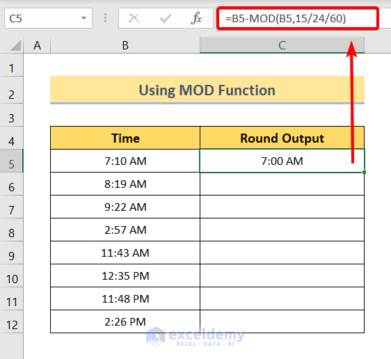 MOD Function to Round Time to Immediate Previous Nearest 15 Minutes