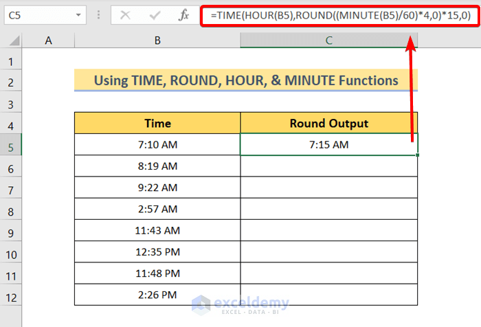 Using TIME, ROUND, HOUR, & MINUTE Functions to Round Time
