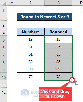 excel round to nearest 5 or 9
