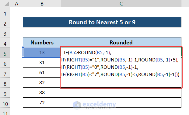 excel round to nearest 5 or 9