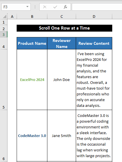 excel scroll one row at a time overview