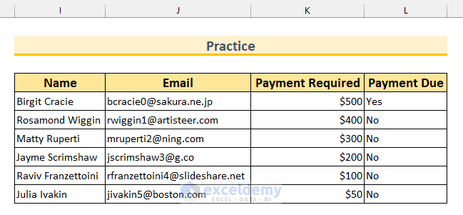 Practice Sheet: Send Email If Conditions Met Excel