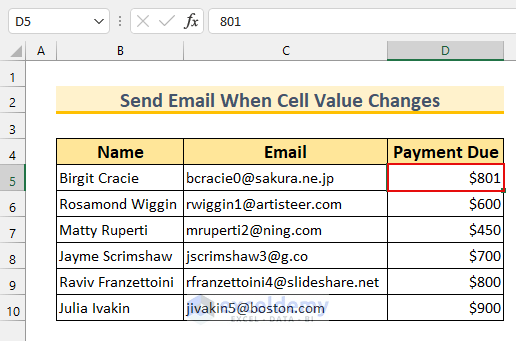 Using VBA to Send Email If a Cell Value Changes in Excel