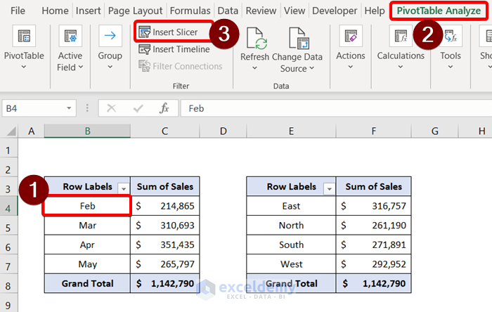 inserting a slicer to use Slicer for Multiple Pivot Tables in Excel