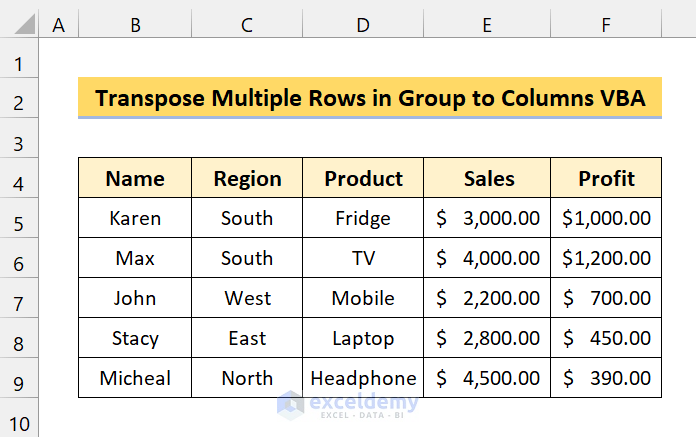 excel transpose multiple rows in group to columns vba