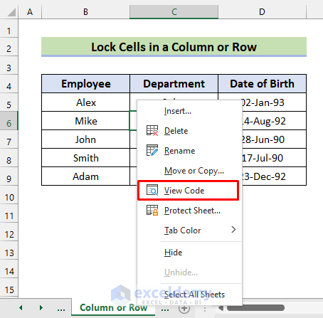 Lock Cells in Column or Row without Protecting Sheet with Excel VBA