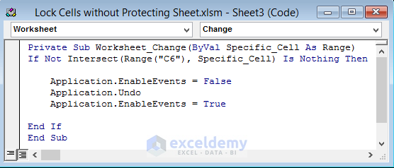 Insert VBA for Locking a Specific Cell without Protecting Sheet