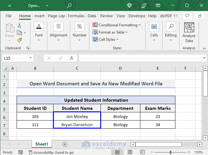 Storing values in worksheet to Open Word Document and Save As PDF or Docx with VBA Excel