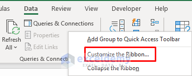 Go to Customize Ribbon Section