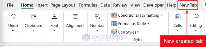 Create a New Customize Tab to Add Strikethrough in Excel Toolbar