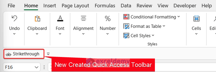 Add Strikethrough in Excel Quick Access Toolbar 